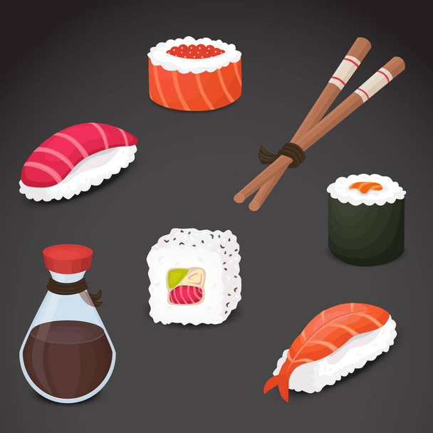 Sushi realistic vector icons on neutral background. - Διάνυσμα, εικόνα