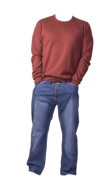 men's sweater and jeans isolated on white background.casual clothing - Fotoğraf, Görsel