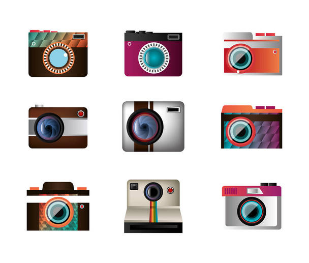 conjunto de ícones de câmeras fotográficas
 - Vetor, Imagem
