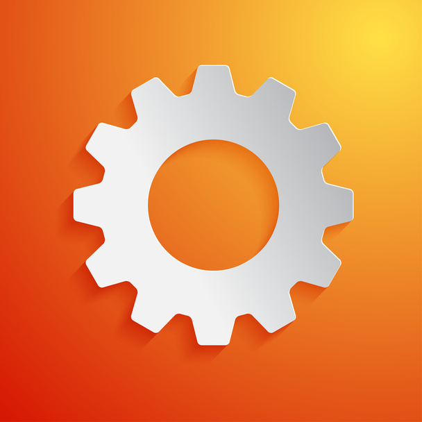 White gear icon on orange background. Vector illustration - Vector, imagen