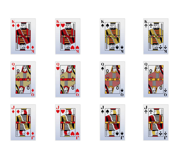 Roi, Reine et valet de coeur, de toutes les combinaisons de cartes de jeu sur fond blanc
 - Vecteur, image