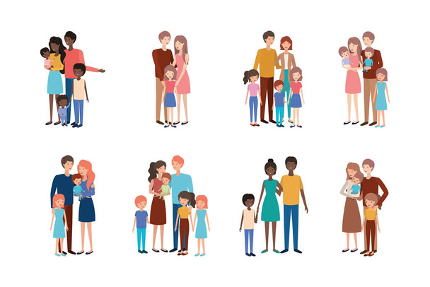 Set of mother father and kids vector design - Vector, Image