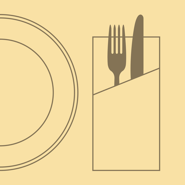 Knife, fork, plate and napkin - Vector, Image