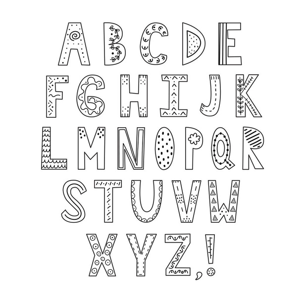 Black and white ornamental alphabet. Coloring page - Vector, afbeelding