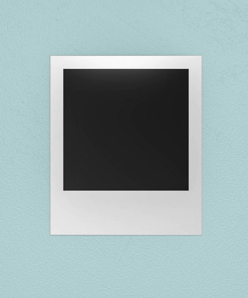 quadratische leere Fotokarte auf Cyan-Hintergrund geheftet 3d-Render-Illustration - Foto, Bild
