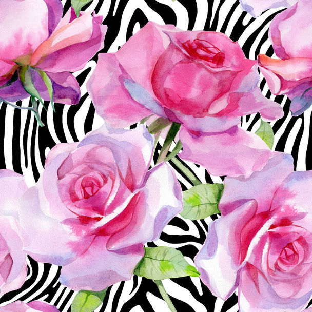 Akvarel růžová růže Bezešvý vzor Jarní tisk - Fotografie, Obrázek