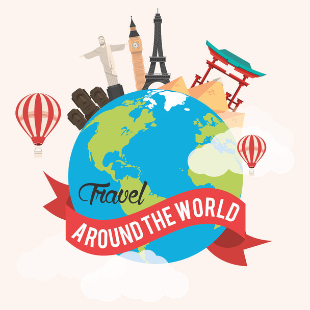 travel around the world design with earth planet - Vector, Imagen
