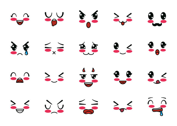 Isolé kawaii dessin animé visage icône set vectoriel design
 - Vecteur, image