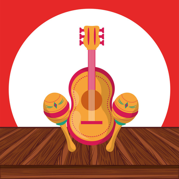 maracas and guitar mexican culture - Vector, Image