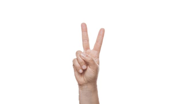 White isolate on background have Two finger arm hand body part cheerful young girl or woman symbol communication is mean victory positve love and peace sign showing success concept - Photo, Image