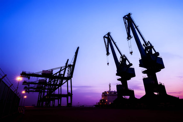 In the evening, the silhouette of port cranes - Photo, Image