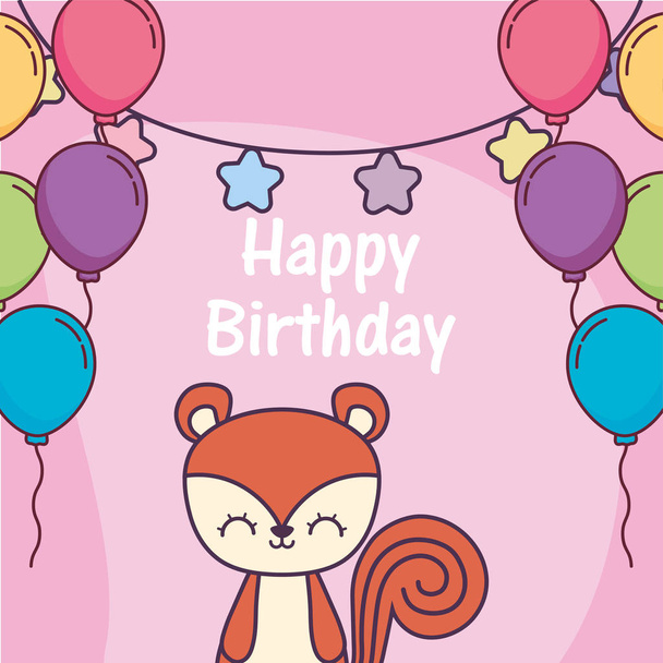 eekhoorn cartoon en gelukkige verjaardag ballonnen vector ontwerp - Vector, afbeelding