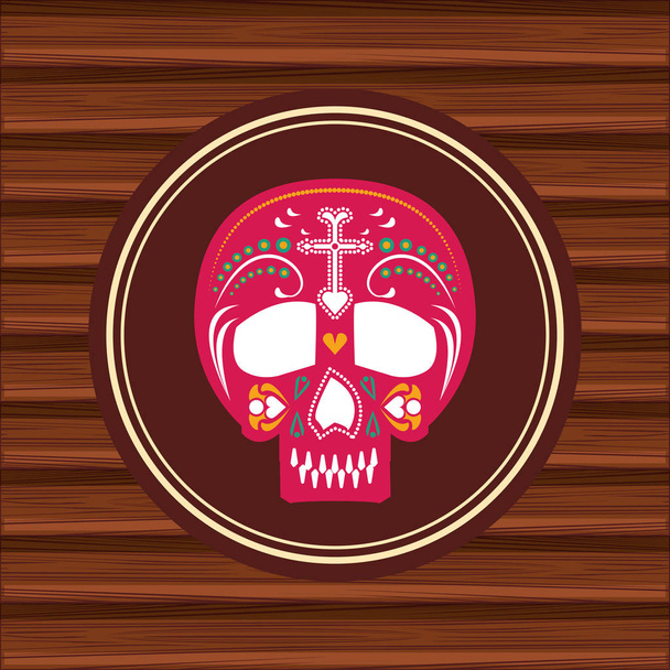 mexican skull mask culture with wooden background - Vector, Image
