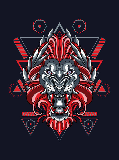 Червоний лев король лев зодіак символ з священною геометрією візерунок фону в векторній ілюстрації
 - Вектор, зображення