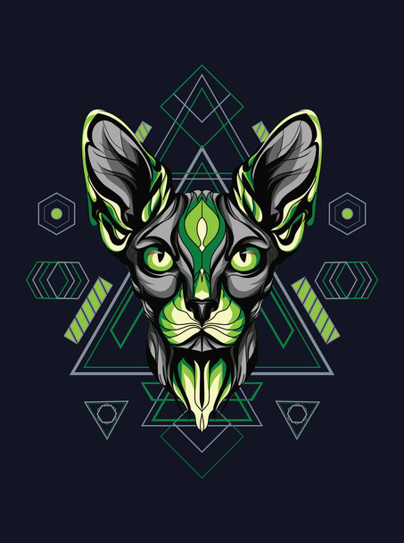 Зелений сфінкс кіт з священною геометрією візерунковий фон у векторній ілюстрації
 - Вектор, зображення