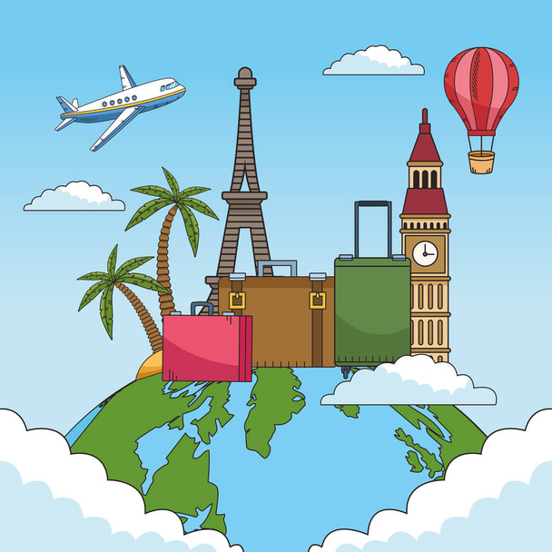 travel around the world with planet - Vector, Image
