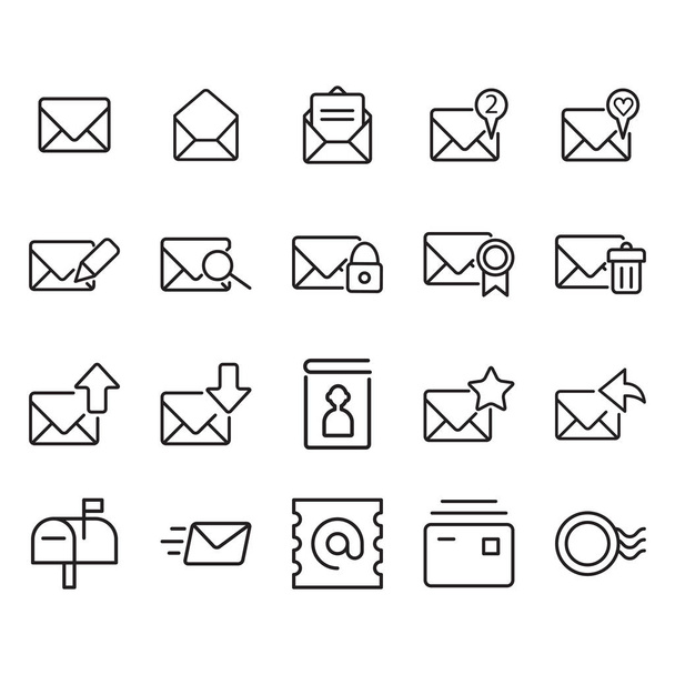 Conjunto simple de iconos de línea vectorial relacionados con el correo. Contiene iconos como Newsletter, Spam, Mail Box, Libreta de direcciones y más
. - Vector, Imagen