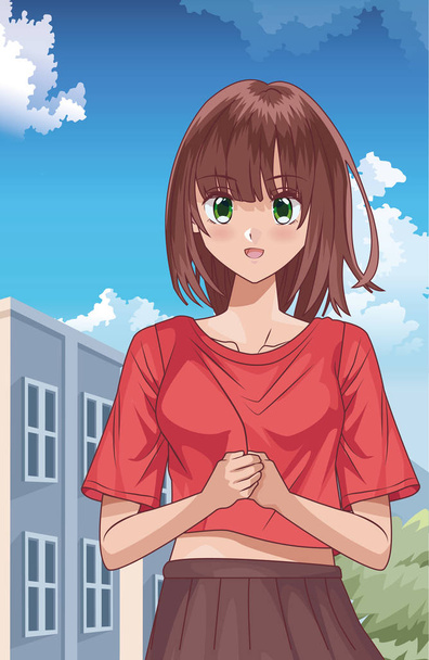 jong meisje hentai stijl karakter buiten scène - Vector, afbeelding
