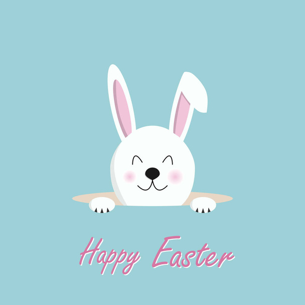 Happy Easter text with rabbit pokes his head out of the hole on green background for postcard, card, invitation, poster, banner template lettering typography. Seasons Greetings. vector illustration - Vektor, kép