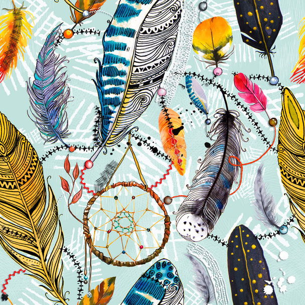 Бесшовный рисунок с перьями на белом фоне
 - Фото, изображение