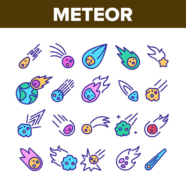 Meteor Kozmik Gövde Koleksiyonu Simgeleri Vektörü Ayarla - Vektör, Görsel