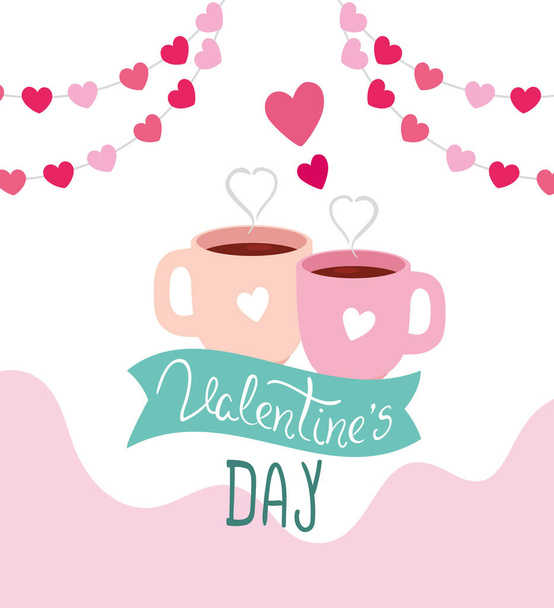 happy valentines day card with cups coffee - Vettoriali, immagini