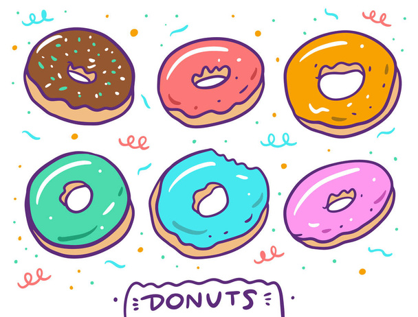Cute donuts set. Vector illustration. Isolated on white background. - Вектор,изображение