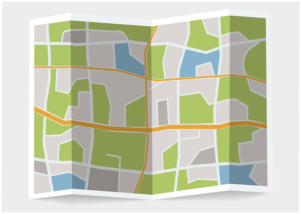 Πτυσσόμενος χάρτης της πόλης. 3D εικονογράφηση - Διάνυσμα, εικόνα