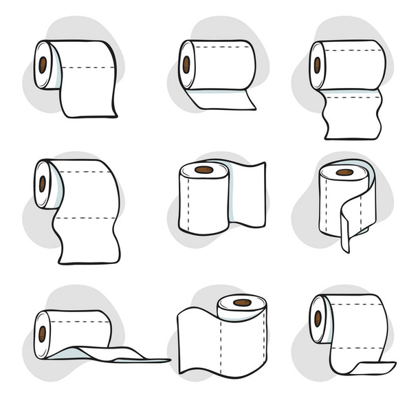 Kolekcja rolki papieru toaletowego w stylu kreskówki. Ilustracja wektora - Wektor, obraz