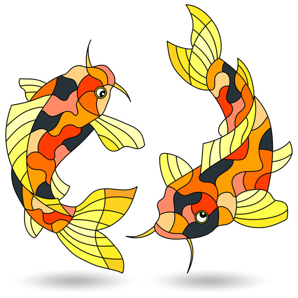 Σύνολο εικονογραφήσεων σε στυλ βιτρό με ψάρια κυπρίνου koi, απομονωμένα σε λευκό φόντο - Διάνυσμα, εικόνα