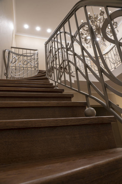 the interior of the second light stairs, railings chandelier - Photo, Image