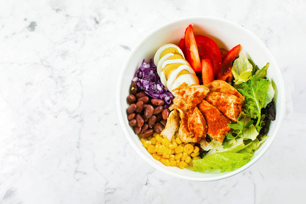 Clean food and dieting nutrition concept. Lunch bowl with chicke - Photo, Image
