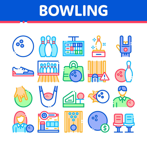Bowling Oyunu Araçları Koleksiyon Simgeleri Vektörü Ayarla - Vektör, Görsel