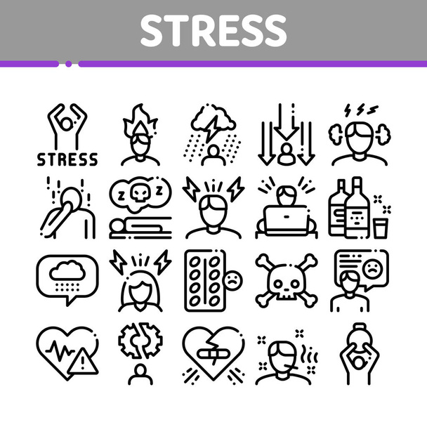 Stres i Depresja Collection ikony zestaw wektor - Wektor, obraz
