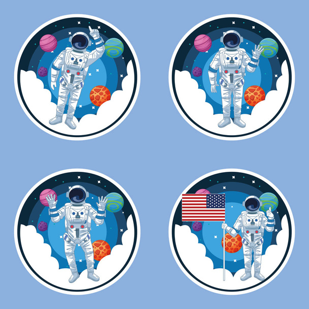 Astronaut en Galaxy set van scenario's - Vector, afbeelding