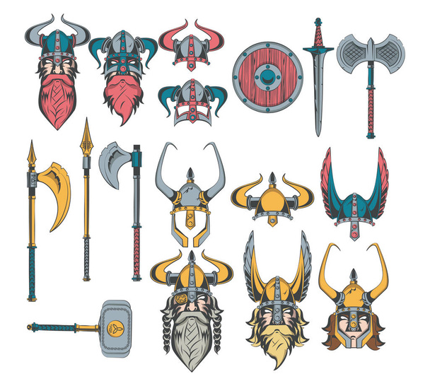 Vikingen krijgers set van tekeningen - Vector, afbeelding