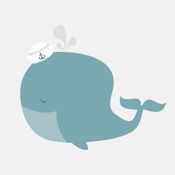 Cute little whale with hat vector - Vektor, kép