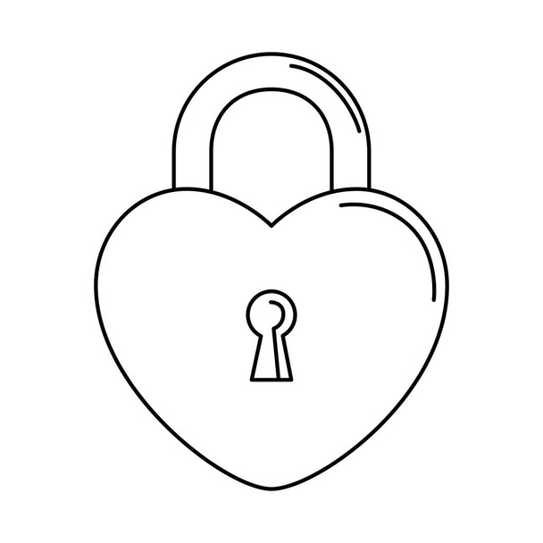 silhouette of security padlock with heart shaped on white background - Vector, Image