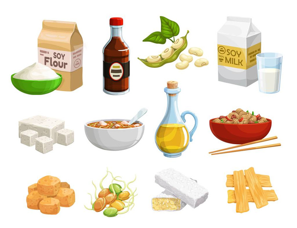 Přírodní organické sójové potraviny a zdravé jídlo - Vektor, obrázek