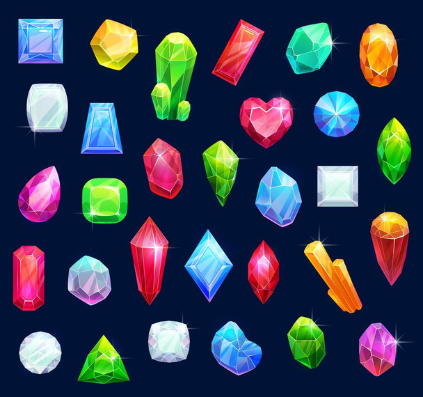 Jewelry gemstones, gems and diamond crystals - Vector, Image