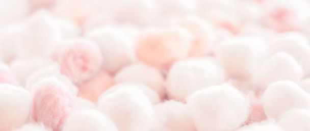 Organic cotton balls background for morning routine, spa cosmeti - Photo, Image