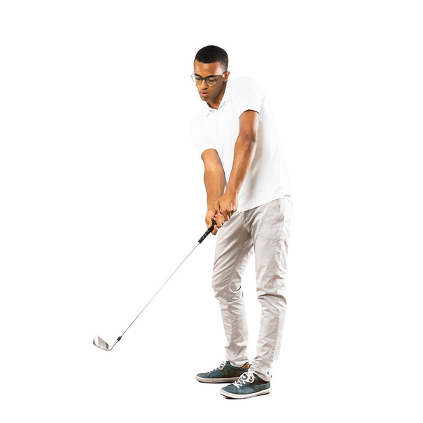 Full-length shot of Afro American golfer player man over isolate - Foto, Imagen