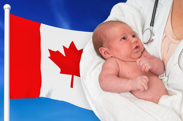 Porodnost v Kanadě. Novorozené dítě v rukou lékaře. - Fotografie, Obrázek