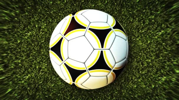 Футбольный мяч на полевом стадионе зеленая трава Фон 4K видео - Кадры, видео