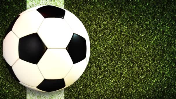 Ποδόσφαιρο μπάλα στο γήπεδο Στάδιο πράσινο γρασίδι φόντο 4K βίντεο - Πλάνα, βίντεο