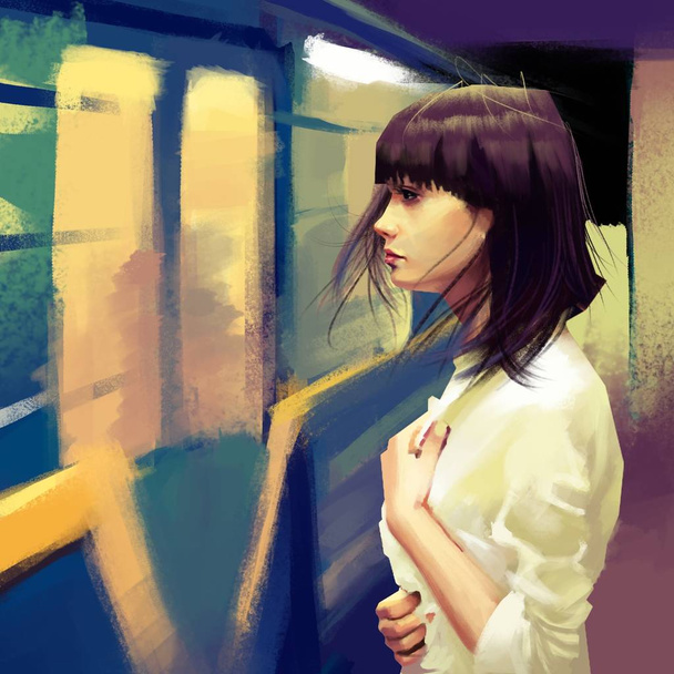 Młoda kobieta, czekając na Metro - Zdjęcie, obraz