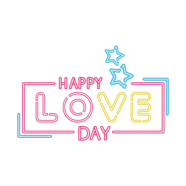 love happy day lettering with stars - Vector, Image