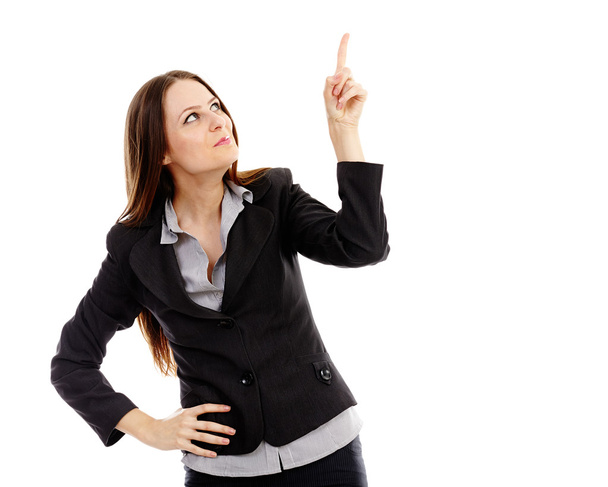 Attractive businesswoman pointing to the top of the image - Φωτογραφία, εικόνα