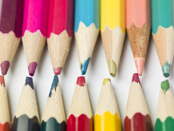various colors of pencils on a white background, copy space - Photo, image