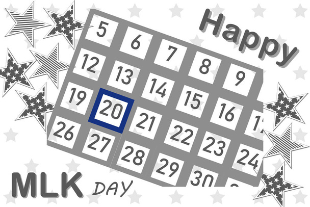 Calendar with a dedicated holiday of Martin Luther King Day January 20, Day for the release of dark-skinned citizens and the protection of their civil rights. - Vector, Image